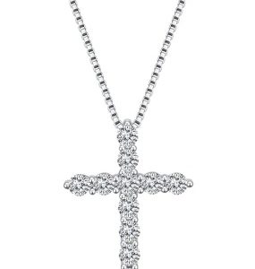 Sterling Silver Cross Necklace for Women, Dainty Cubic Zirconia Cross Pendant Necklace