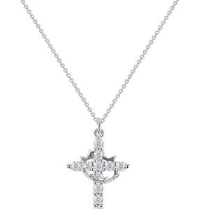 Diamond Cross Necklace for women-Dainty 14k Gold Cubic Zirconia Pendant Necklaces Simple Gold Cross Pendant Necklace Cute Tiny Gold Jewelry