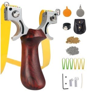 Hunting Sling Shot Set for Adults, Professional Stainless Steel Tactical Slingshots, High Velocity Catapult with Ammo Balls, Rubber Bands, Ammo Pouch, Target